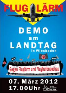 Gemeinsamer Protest gegen den Fluglärm vor dem Hessischen Landtag