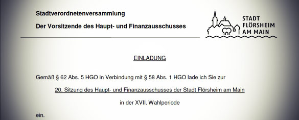 Hohes Arbeitstempo im Haupt- und Finanzausschuss der Flörsheimer Stadtverordneten