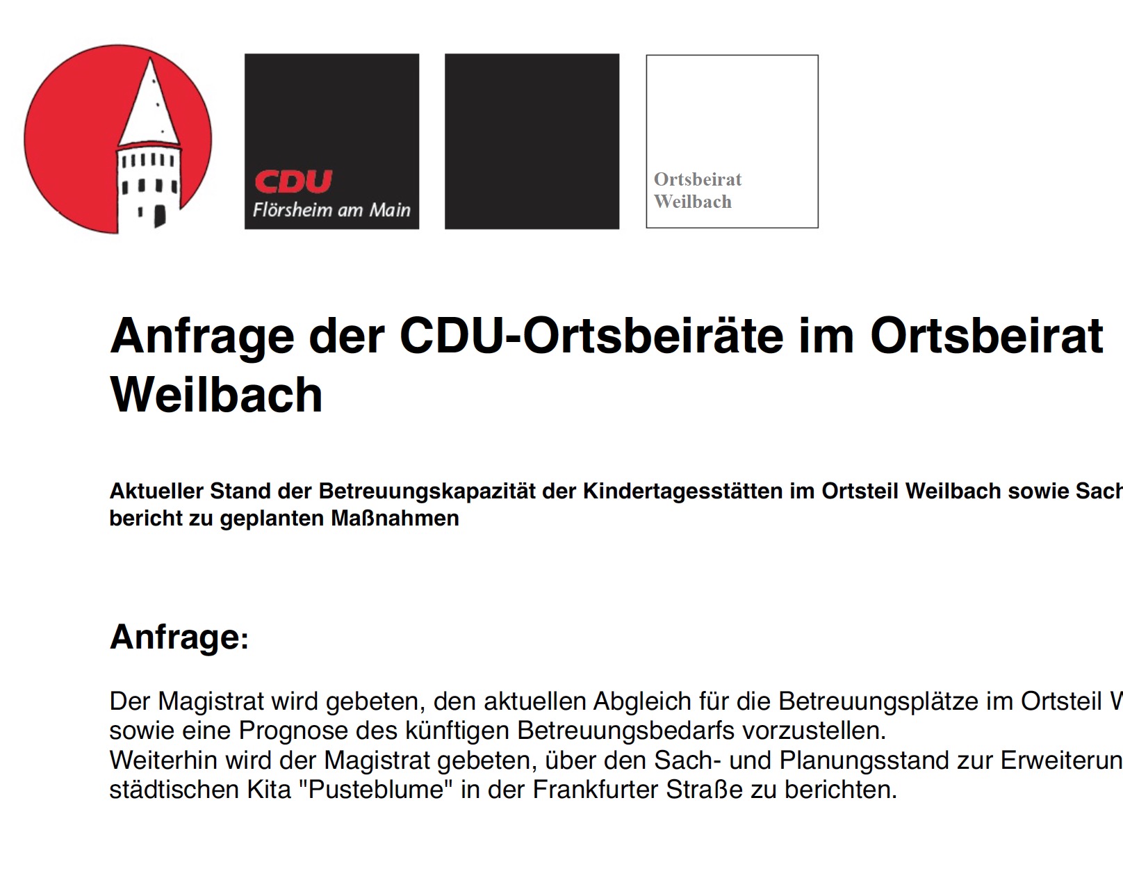 Weilbacher CDU sorgt sich um ausreichende Betreuungsplätze
