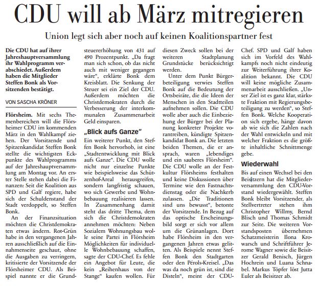 Höchster Kreisblatt: „CDU will ab März mitregieren“
