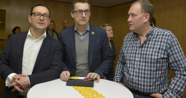Ernste Mienen gab es bei der CDU: (von links) Markus Töpfer, Marcus Reif und Manfred Weber. Quelle: Höchster Kreisblatt