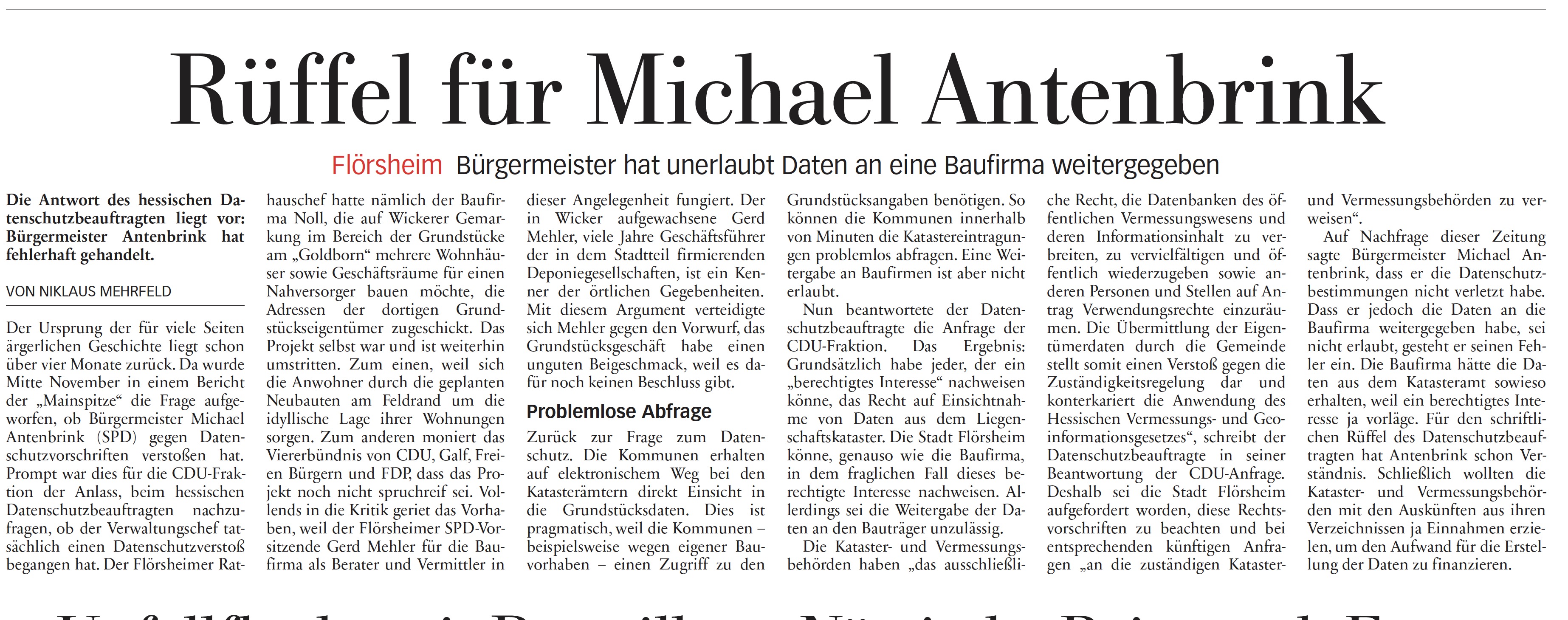 Höchster Kreisblatt: Rüffel für Michael Antenbrink