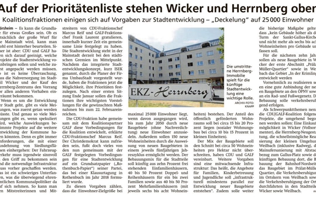 Höchster Kreisblatt: „Auf der Prioritätenliste stehen Wicker und Herrnberg oben“